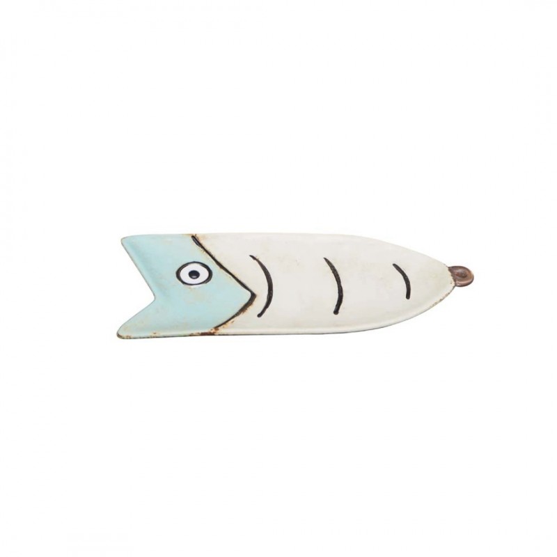 SMALL WHITE AND LIGHT BLUE FISH PLATE FUN